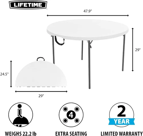 Vista 11 de Lifetime 280064 mesa redonda se dobla en dos, 4 pies, color blanco granito