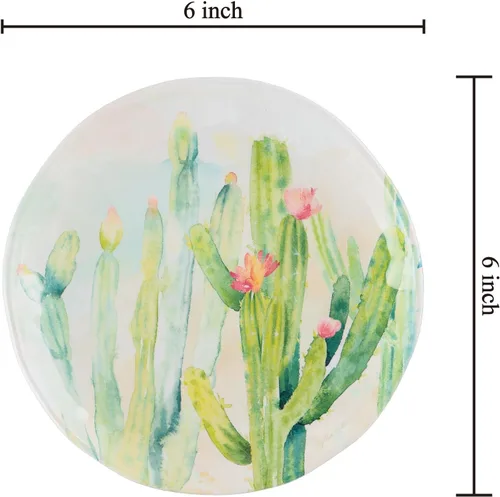 Vista 3 de UP UPware Cactus Garden - Platos redondos de melamina para postre, platos pequeños para servir, para aperitivos, aperitivos y guarniciones, verde, 6