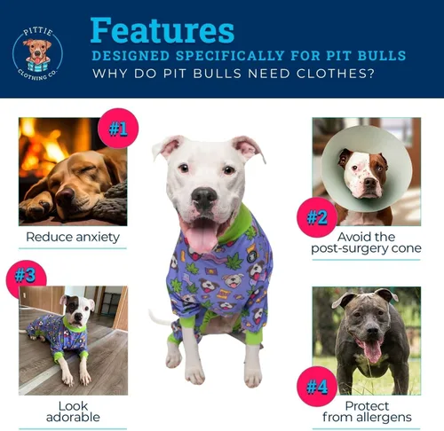Vista 3 de Pittie Clothing Pijamas para Perro Pit Bull – Mameluco para Perro de Cobertura Completa, Ropa de Pijama Suave para Razas Medianas, Grandes, XL y XXL