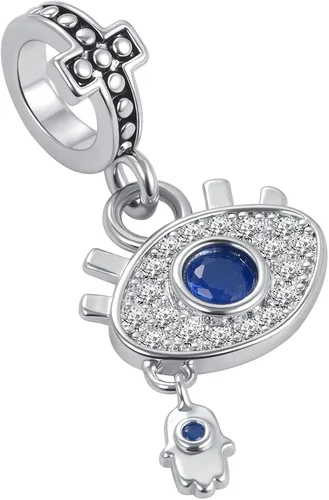 Vista 3 de QeenseKc Dije de ojo malvado Claddagh con dije de corazón de buena suerte cuentas doradas para pulsera Pandora