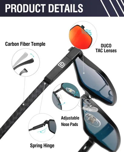 Vista 4 de DUCO Gafas de sol polarizadas rectangulares retro para hombres, tonos de fibra de carbono de moda