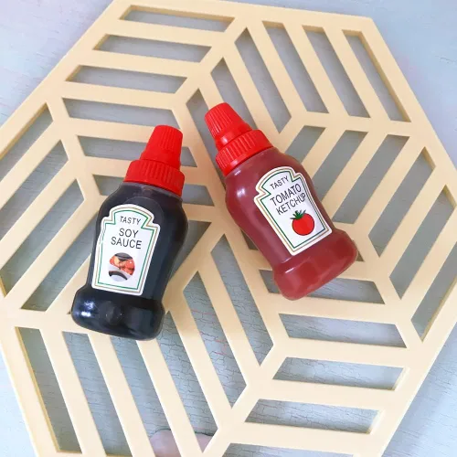 Vista 9 de 8 mini botellas exprimibles de condimentos de 0.8 fl oz de miel, salsa de tomate, salsa, aderezo de ensalada, recipientes exprimibles de plástico