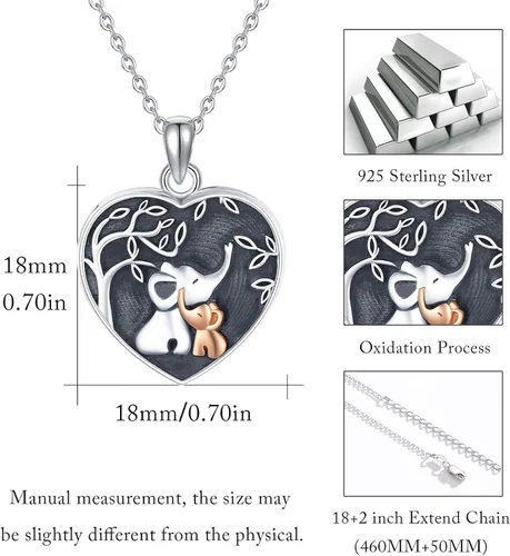 Vista 5 de Lucky Elephant Locket Necklace Sterling Silver Customize Heart Locket Necklace That Holds Picture Elephant Pendant Jewelry Gifts for Women Girls Mom