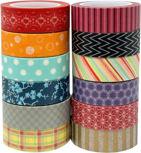 Vista 2 de Cintas adhesivas decorativas Washi, de la marca Allydrew. Juego de 12 rollos