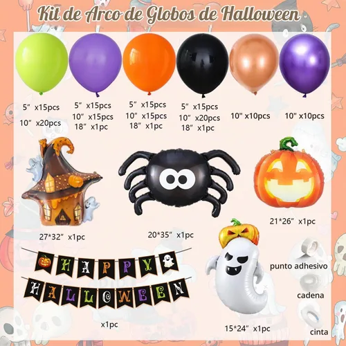Vista 2 de Tesochye 161pcs Halloween Balloon Garland Kit with Happy Halloween Banner Black Orange Green Purple