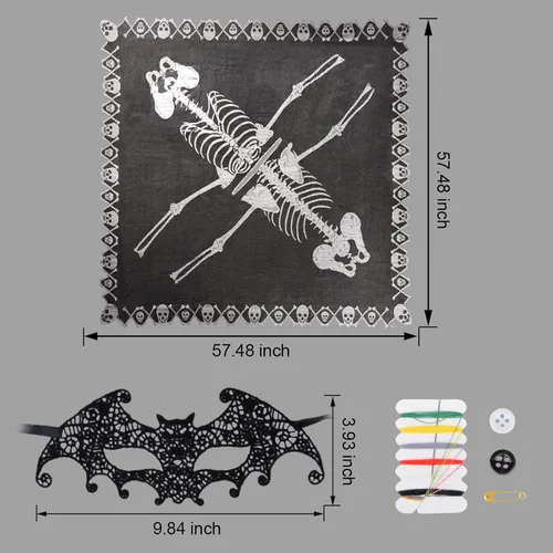 Vista 7 de Disfraz de esqueleto de Halloween para mujer, con capa de esqueleto, incluye máscara de mascarada para Halloween