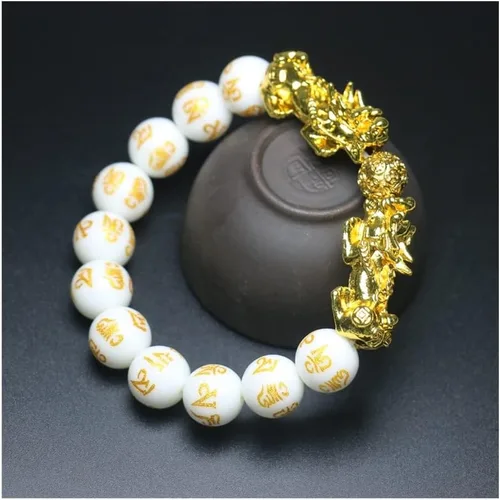 Vista 6 de Pulseras para hombre, pulsera de riqueza, pulsera de Feng Shui Pi Xiu, cuentas de piedra, obsidiana negra, para hombres y mujeres, pulsera