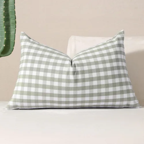 Vista 21 de vctops Fundas de almohada decorativas a cuadros azules de 12 x 20 pulgadas, funda de cojín lumbar de guingán para sofá, dormitorio