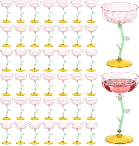 Vista 16 de 12 vasos de plástico azul acanalados cupé desmontables de 7 onzas, copas de cóctel de flores modernas onduladas de plástico, vasos de Martini