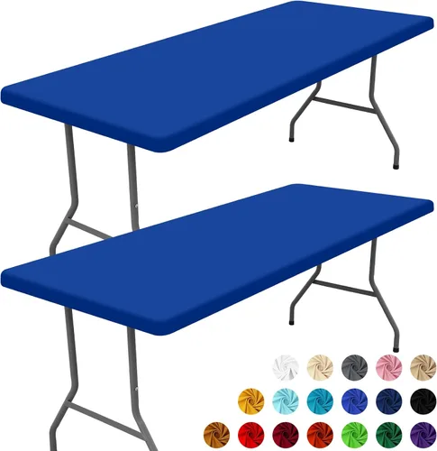 Vista 39 de Moosfor Paquete de 2 manteles rectangulares de elastano de 4 pies, elásticos y ajustables para pícnic, cubierta de mesa de patio elástica y lavable