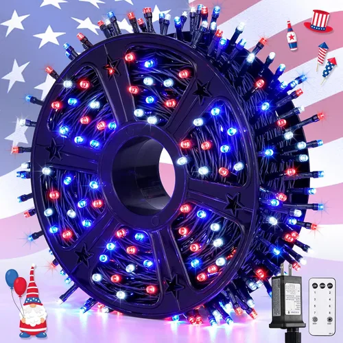 Vista 23 de JMEXSUSS 400 luces LED de Navidad rojas, blancas y verdes, luces de árbol de Navidad de 132 pies con control remoto, tira de luces para interiores