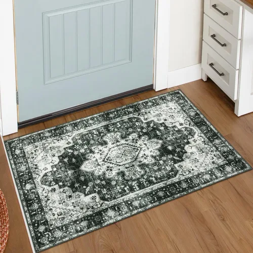 Vista 70 de Moynesa Alfombra ultra fina lavable de 2 x 3 pies, alfombra pequeña de cocina para entrada, interior, antideslizante, tapete vintage para puerta
