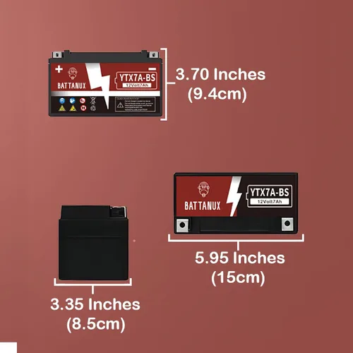 Vista 3 de Batería y batería de motocicleta YTX7A-BS, sellada SLA/AGM 12V7Ah ATV/UTV/Moto de nieve/moto de moto, batería sin mantenimiento y sin herramientas