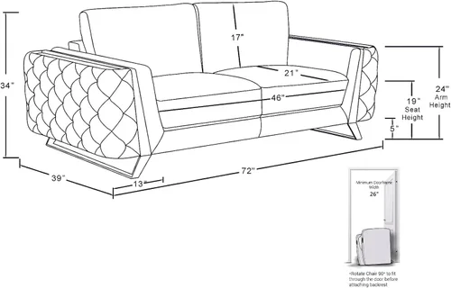Vista 17 de Blackjack Furniture Lucca Collection - Sofás de terciopelo para sala de estar con marco de madera brasileña tapizado y patas de acero inoxidable, 2