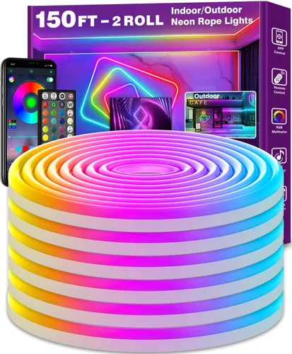 Vista 8 de Tira de luces de neón de 20 pies, cuerda de luces LED flexible con aplicación/control remoto, múltiples modos de luces, luces de neón LED RGB IP65