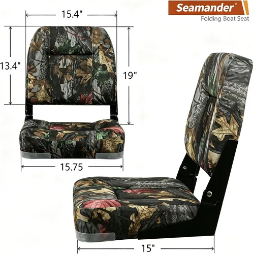 Vista 6 de Seamander - Paquete de 2 asientos de barco de 19 pulgadas de alto, asientos plegables para barco Wooldland Leaf Camo Tornillos de acero