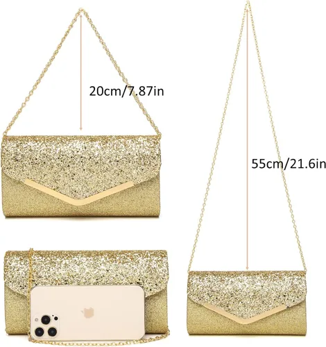 Vista 6 de Bolso de mano brillante para mujer, bolso de noche con cristales de estrás, bolso de noche con purpurina brillante para mujer, boda, fiesta, baile