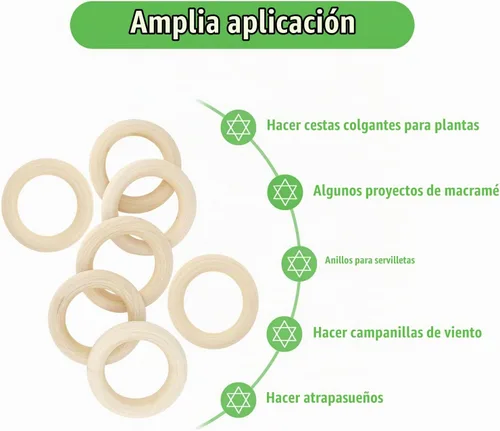 Vista 2 de 10 piezas de anillos de madera natural para manualidades, anillos de madera sin terminar para macramé, conectores de madera para colgantes