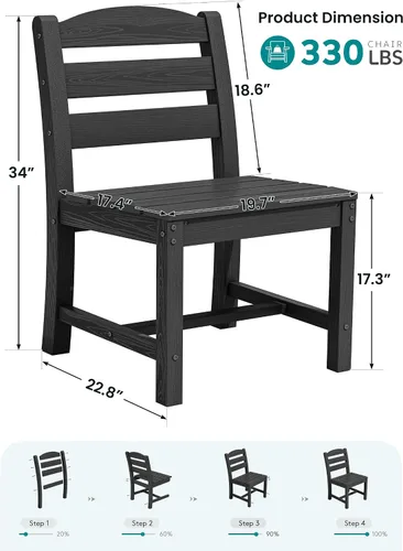 Vista 2 de SERWALL Outdoor HDPE Armless Dining Chairs Set of 2,All-Weather Use,Black Negro