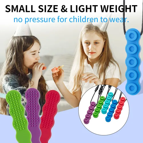 Vista 3 de Collares para niños sensoriales, 5 paquetes de collares sensoriales de Nsodinevus hechos de silicona de grado alimenticio para autistas, TDAH, motor