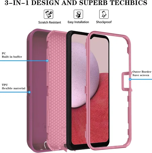 Vista 6 de ONOLA Funda compatible con Samsung Galaxy A14 5G con protector de pantalla HD, resistente a los golpes y a las caídas de servicio pesado, funda de 3