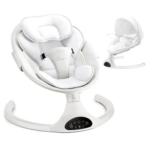 Vista 12 de LAREX Columpio de bebé eléctrico portátil para recién nacidos, niños pequeños, 5 velocidades de balanceo con control remoto, 10 melodías Negro