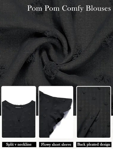 Vista 5 de MEROKEETY Blusa de verano de manga corta con volantes y cuello en V para mujer 2023, con lunares suizos, blusa de túnica