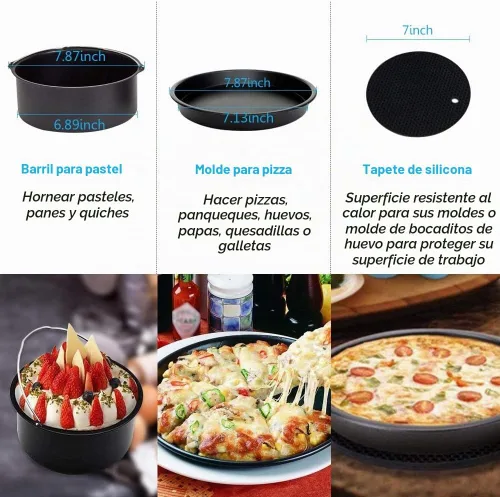 Vista 3 de Juego de 10 accesorios para freidora de aire de 8 pulgadas para freidora de aire Phillips Nuwave Gowise Gourmia Ninja Dash de 3.5 cuartos a 5.8 10