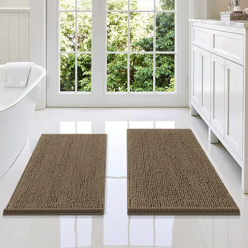 Vista 79 de Juego de alfombras de baño Smiry de 2 piezas, suave alfombra absorbente de chenilla y juego de alfombra en forma de U para inodoro, alfombra de baño