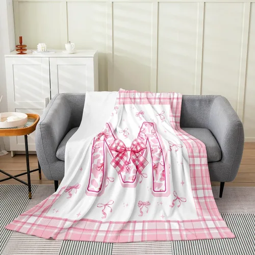 Vista 7 de Erosebridal Manta de franela con inicial de letra B, manta de forro polar con lazo rosa, 40 x 50 pulgadas, bonitos lazos del alfabeto, manta