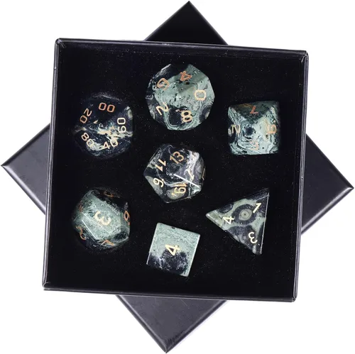 Vista 14 de SUNYIK Juego de 7 dados poliédricos DND de piedra de cristal pulido para juegos de mesa RPG MTG, dados de juego DND, mazmorras y dragones