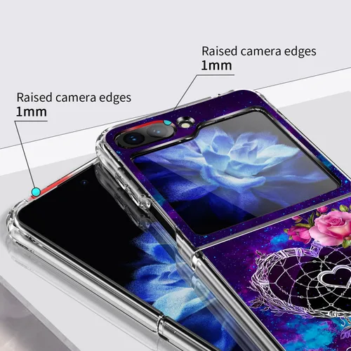 Vista 3 de Bcov Funda rígida para Samsung Galaxy Z Flip 5, atrapasueños, espacio de flores, antiarañazos, sólida, a prueba de golpes, funda protectora