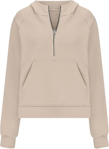 Vista 4 de Ceboyel Sudadera con cremallera de un cuarto para mujer, suéteres de forro polar de gran tamaño, sudaderas recortadas con capucha para otoño, ropa