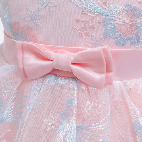 Vista 5 de Vestido de princesa para niñas con diseño floral, para fiesta de cumpleaños, boda, dama de honor, para primer cumpleaños (rosa, 2-3 años)