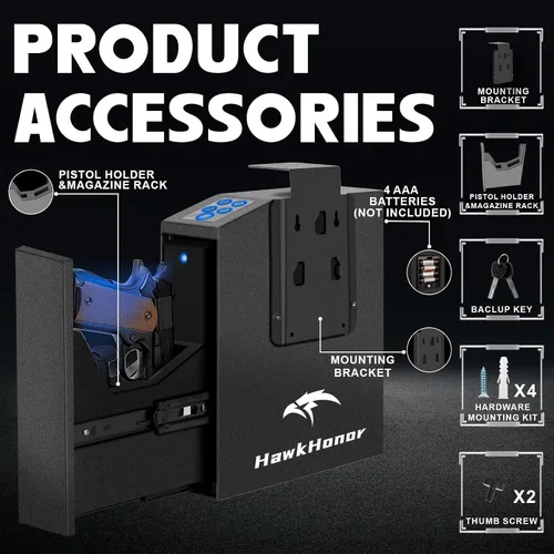 Vista 6 de Caja fuerte para pistola, funda de pistola, deslizante biométrico para pistola, para mesita de noche, caja fuerte para pistola para escritorio