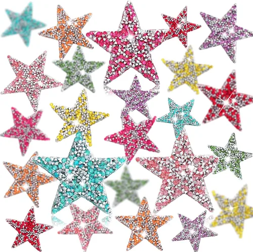 Vista 27 de Syhood 24 parches de estrellas para hierro, 1.57/2.36/3.15 pulgadas, color Plateado