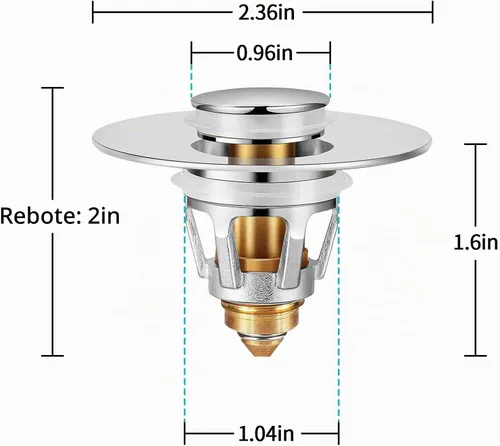 Vista 6 de Tapón para lavabo, colador de desagüe para lavabo de baño con colector de pelo, para orificio de desagüe de 1.04''~1.97'', cubierta de desagüe Cromo