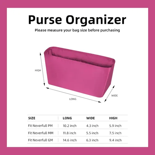 Vista 3 de DGAZ Organizador de bolso personalizado o inserto de almohada para bolsas LV Neverfull MiniPMMMGM, organizador de bolsas suave y sedoso, bolso