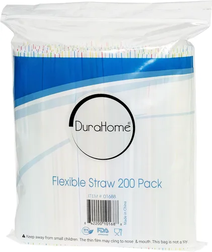 Vista 5 de Pajitas flexibles de plástico desechables sin BPA de 8 pulgadas de largo (paquete de 200 unidades, colorido)