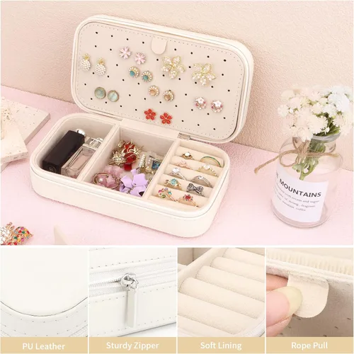 Vista 3 de DesignSter Joyero de viaje, estuche portátil de piel sintética, pequeñas cajas de joyería para regalos, organizador de joyas de viaje para mujeres