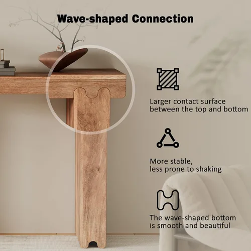 Vista 6 de Mesa consola de madera de 45 pulgadas para mesa de entrada, consola minimalista estrecha retro de granja con madera de mango maciza, mesas de sofá