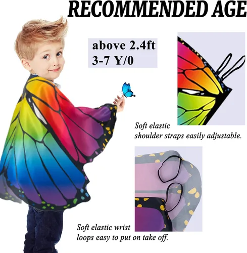 Vista 7 de Creatoy Fairy Butterfly-Wings-Costume for Girls Boys Monarch Butterfly Pretend Play Birthday Gifts Party Favors