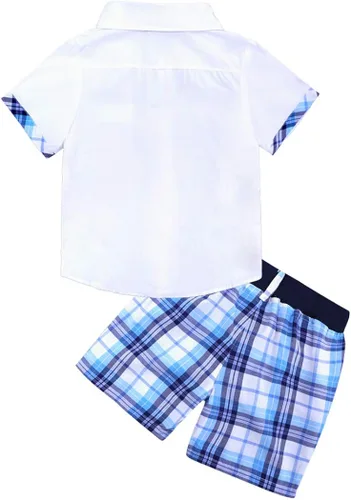 Vista 2 de MYGBCPJS Conjunto de 3 piezas para niño camisa a cuadros camiseta tirantes