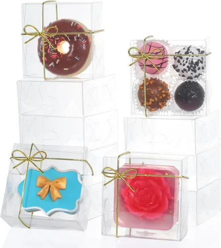 Vista 10 de RomanticBaking 50 cajas de trufas de chocolate para 4 unidades, mini cajas de panadería con ventana para brownie, galletas, jabón, donas, macarrones