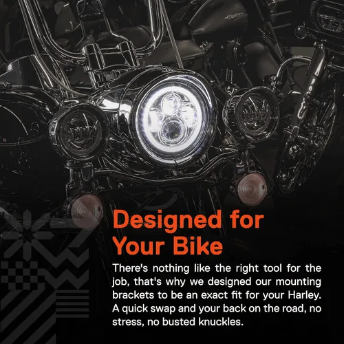 Vista 5 de True Mods - Soporte de montaje de anillo redondo negro de 7 pulgadas para faros delanteros compatible con Harley Davidson Road King Electra Glide