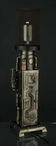 Vista 3 de Steampunk - Lámpara de mesa de malla con reloj industrial de tuberías