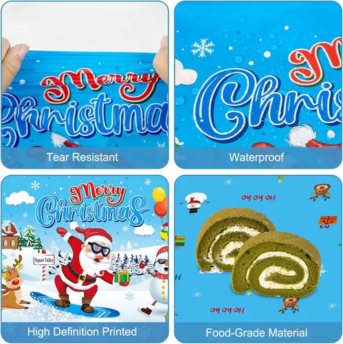 Vista 5 de 3 piezas de mantel de Navidad - Mantel de plástico de Papá Noel genial para Navidad, mantel rectangular desechable azul y blanco para decoración