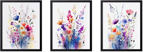 Vista 66 de Poster Master Póster botánico vintage de 3 piezas, estampado floral retro, regalo para artistas, amigos, flores de acuarela, brillante, azul