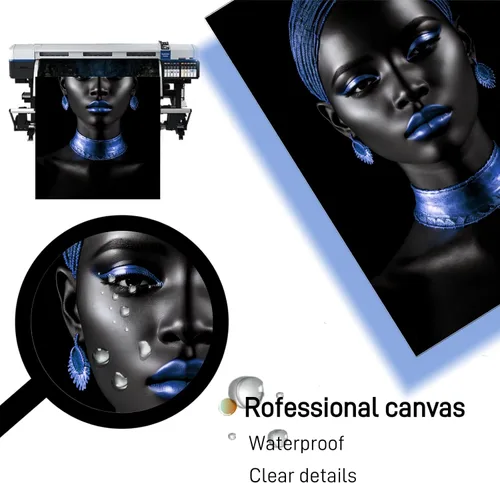 Vista 6 de Arte de pared afroamericano, impresiones en lienzo de niña negra y azul, póster de mujer afro-moderna, pintura artística negra para sala de estar