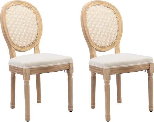 Vista 20 de LKTART Juego de 2 sillas de comedor francesas de piel sintética con botón y cabezal de clavos para sala de estar, cocina, sillas laterales ovaladas